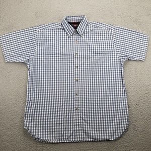 Wrangler Shirt Mens Large Blue Plaid Short Sleeve Button Down Comfort Premium‎